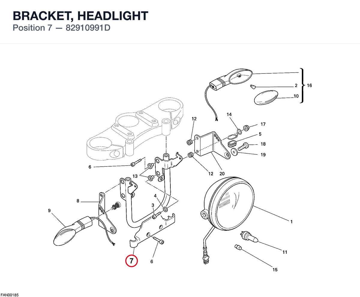 BRACKET, HEADLIGHT 82910991D diagram position