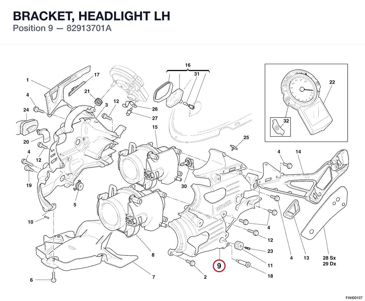 BRACKET, HEADLIGHT LH 82913701A diagram position