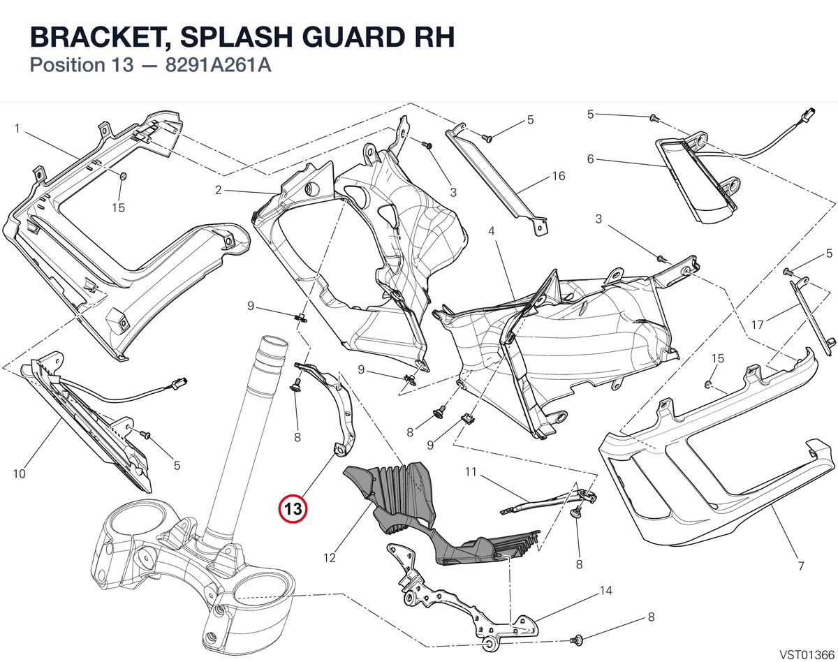 BRACKET, SPLASH GUARD RH 8291A261A diagram position