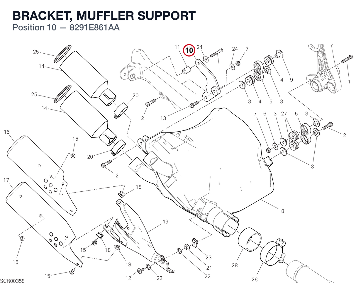 BRACKET, MUFFLER SUPPORT 8291E861AA diagram position
