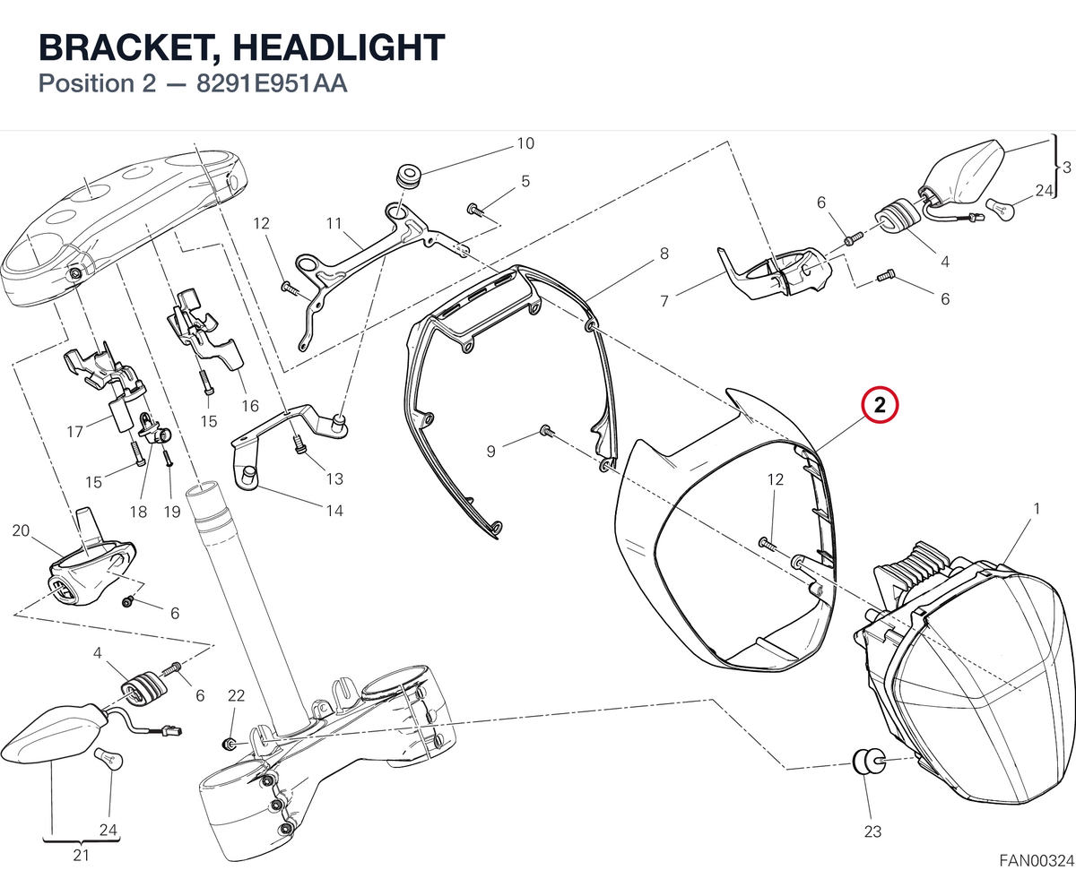 BRACKET, HEADLIGHT 8291E951AA diagram position