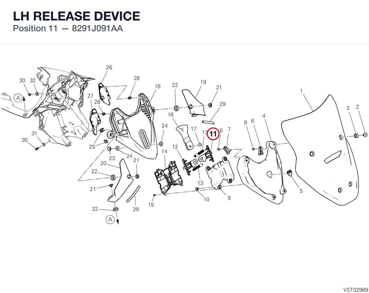LH RELEASE DEVICE 8291J091AA diagram position
