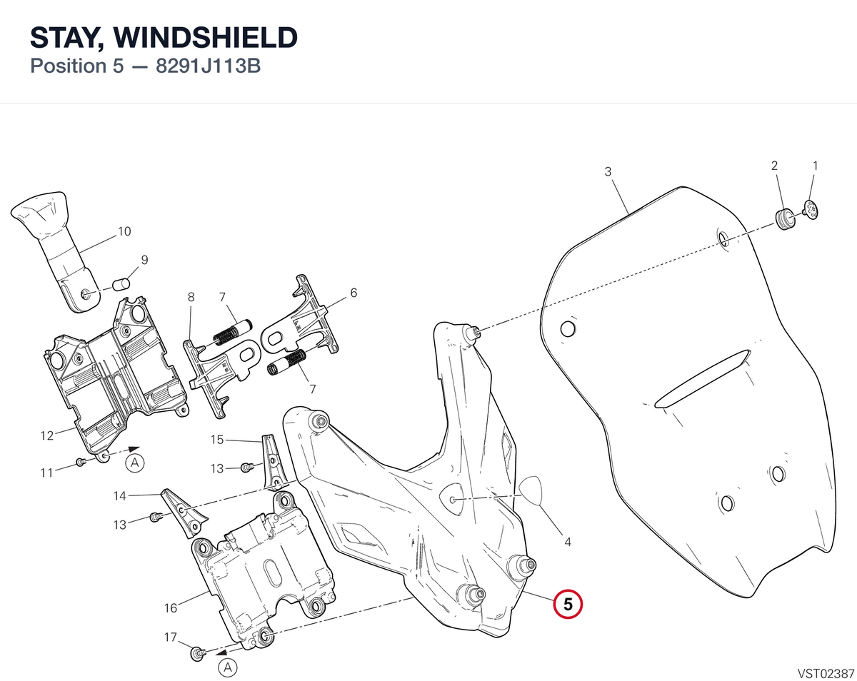 STAY, WINDSHIELD 8291J113B diagram position