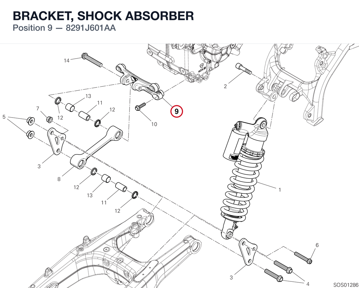 BRACKET, SHOCK ABSORBER 8291J601AA diagram position