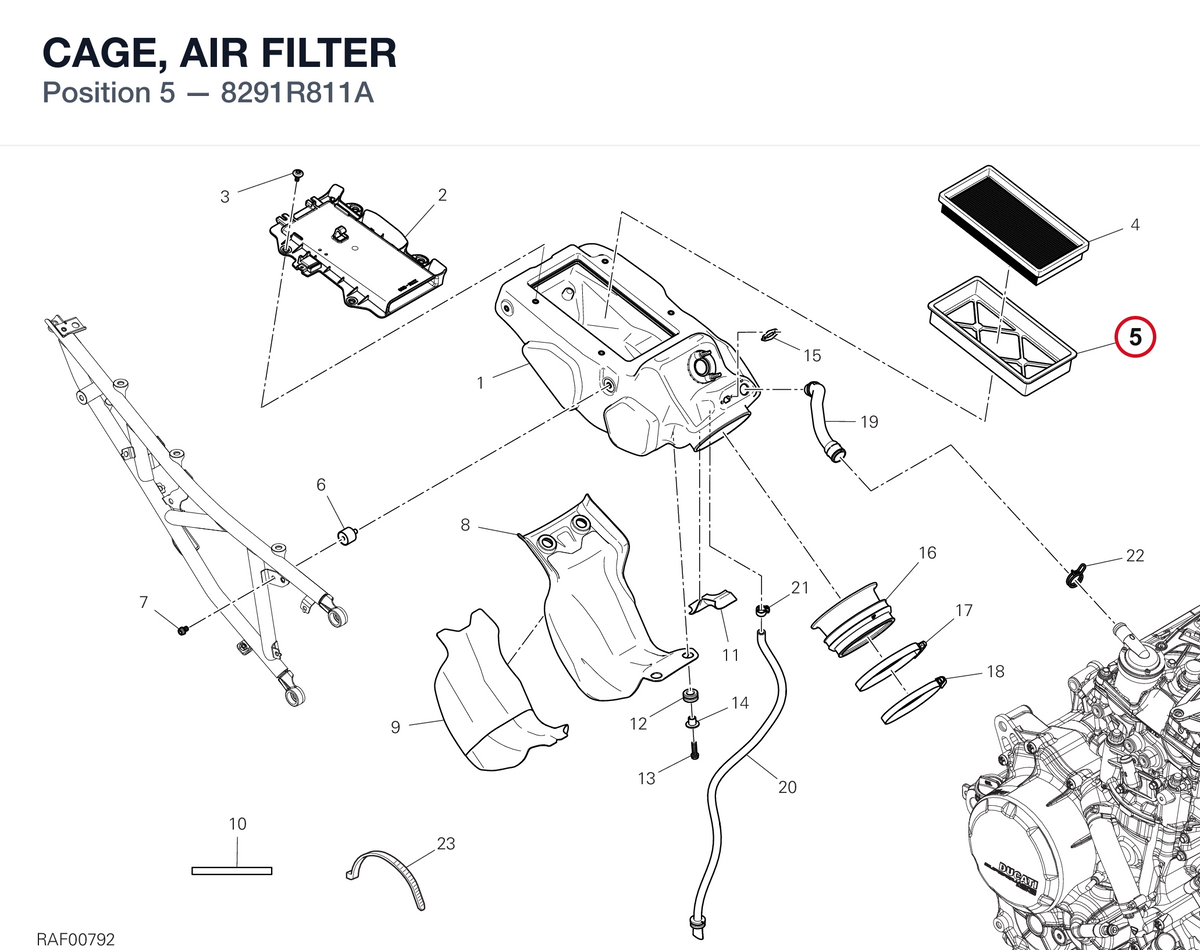 CAGE, AIR FILTER 8291R811A diagram position