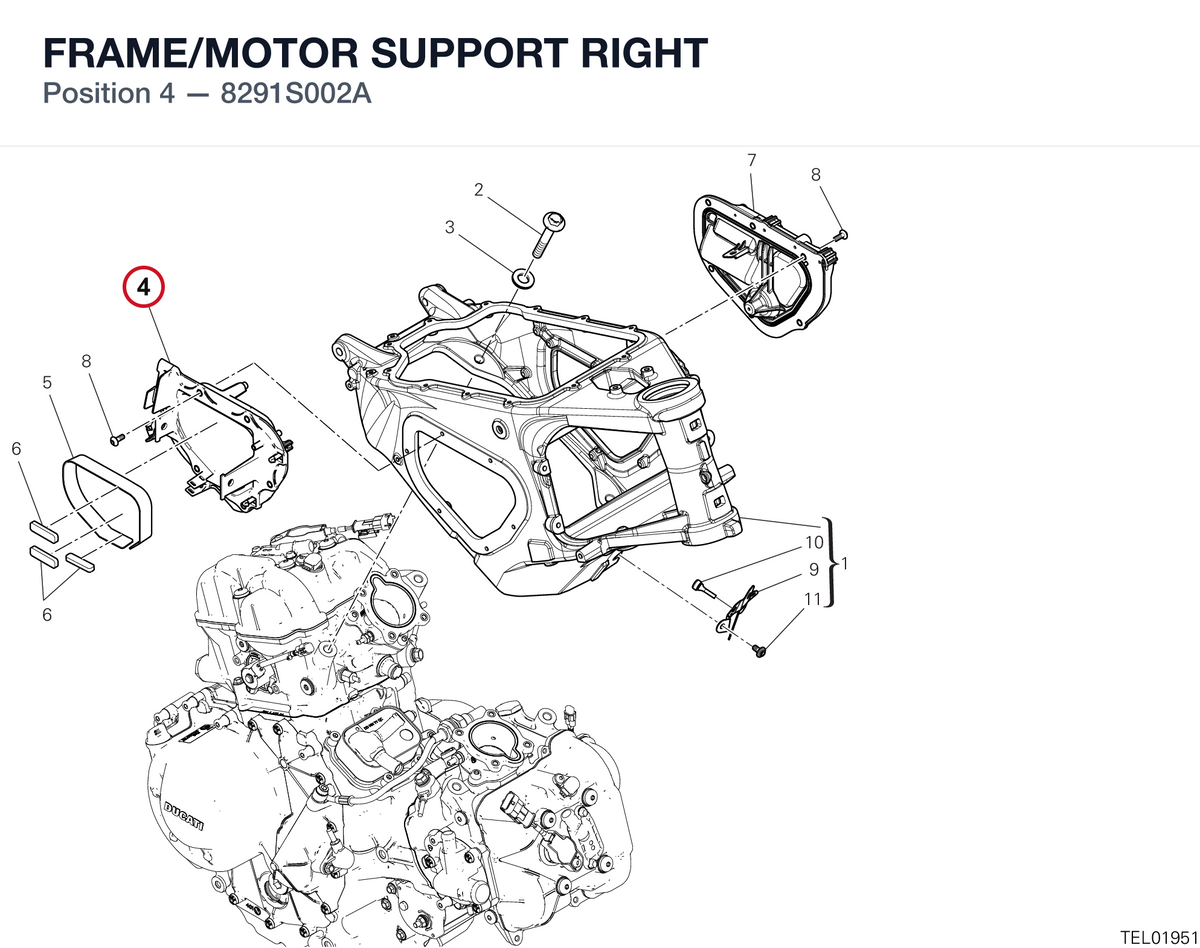 FRAME/MOTOR SUPPORT RIGHT 8291S002A diagram position