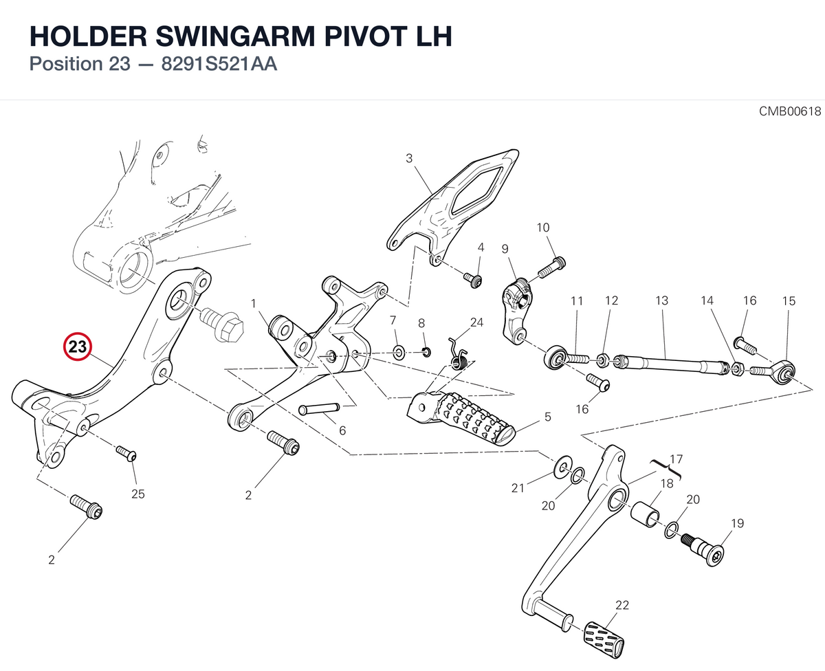HOLDER SWINGARM PIVOT LH 8291S521AA diagram position
