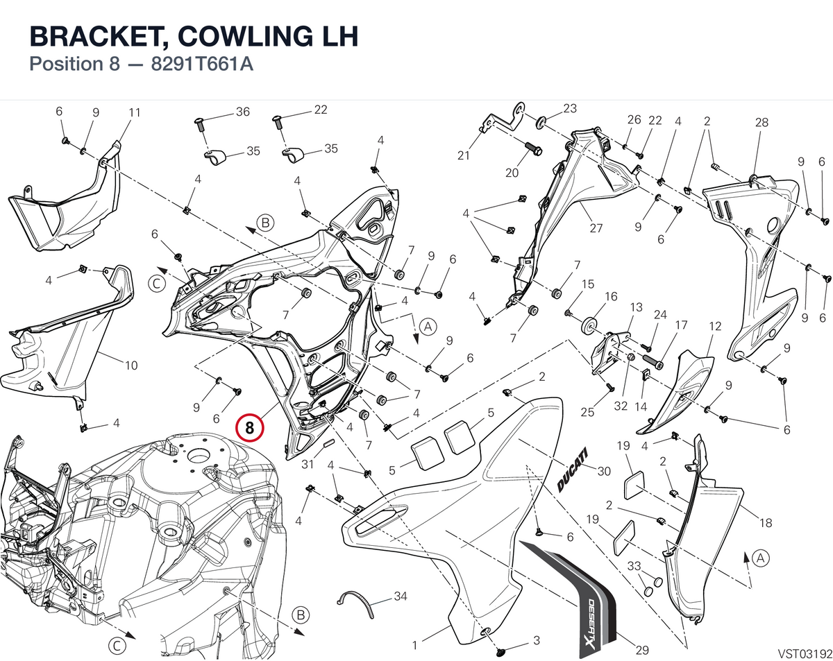 BRACKET, COWLING LH 8291T661A diagram position