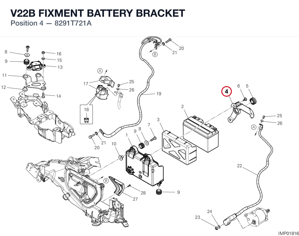 V22B FIXMENT BATTERY BRACKET 8291T721A diagram position