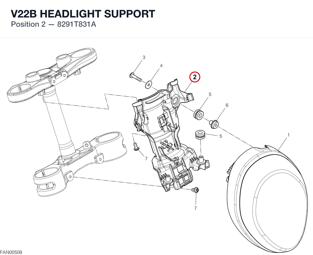 V22B HEADLIGHT SUPPORT 8291T831A diagram position