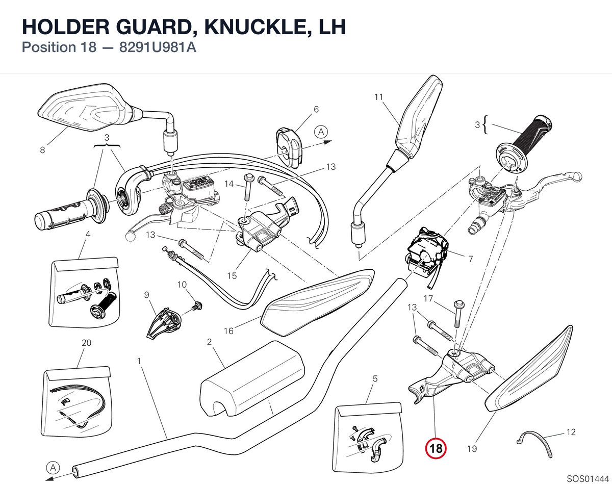 HOLDER GUARD, KNUCKLE, LH 8291U981A diagram position