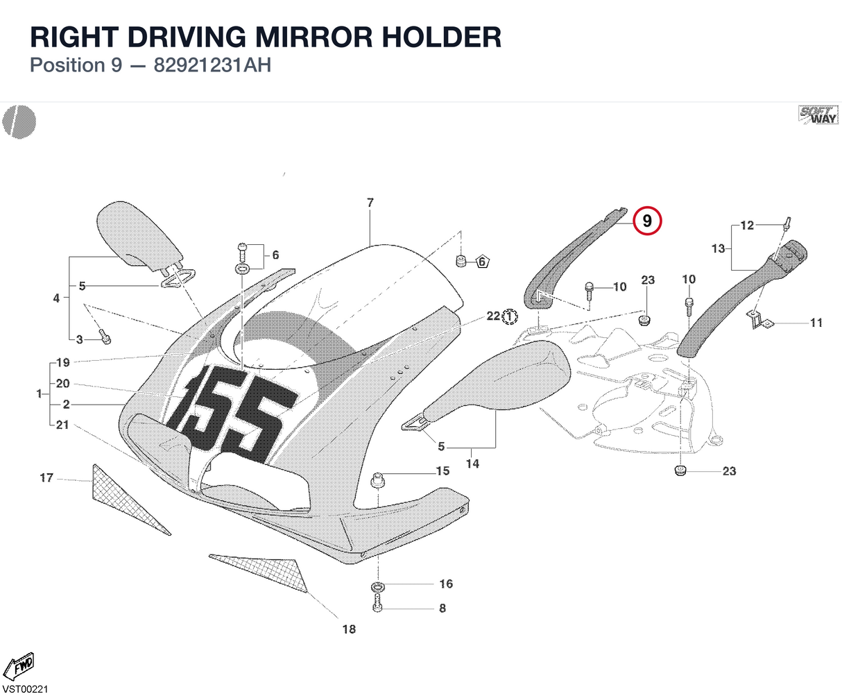 RIGHT DRIVING MIRROR HOLDER