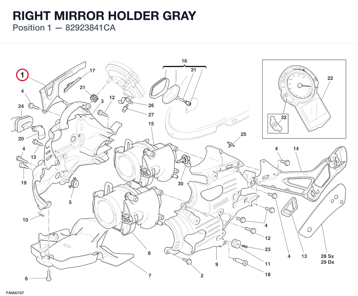 RIGHT MIRROR HOLDER GRAY 82923841CA diagram position