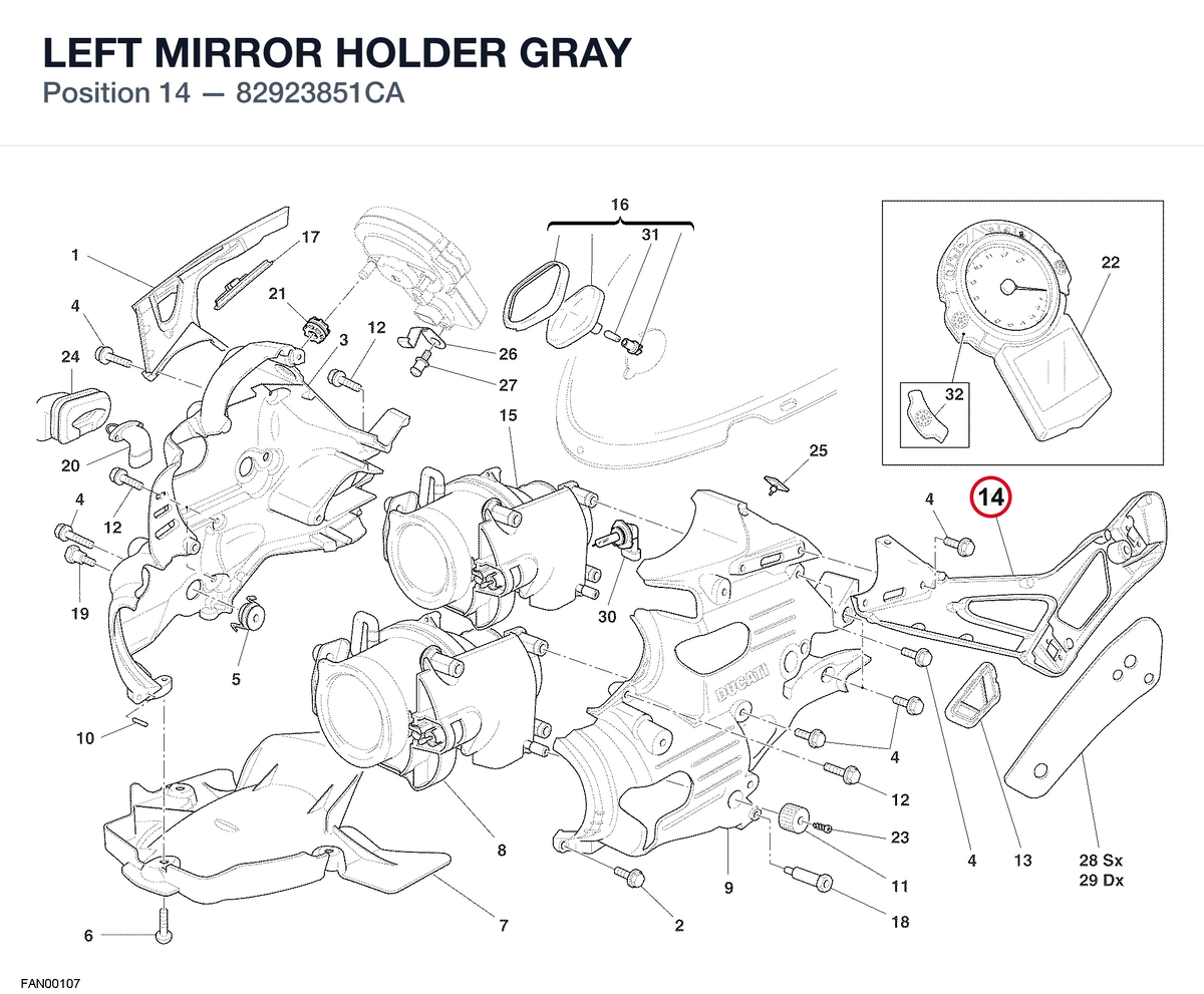 LEFT MIRROR HOLDER GRAY 82923851CA diagram position