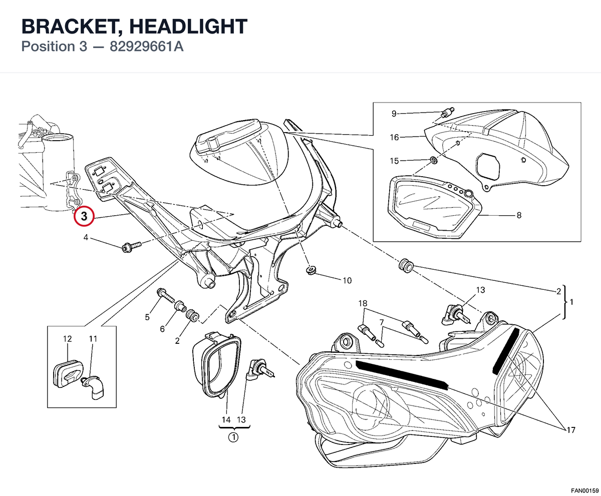 BRACKET, HEADLIGHT 82929661A diagram position