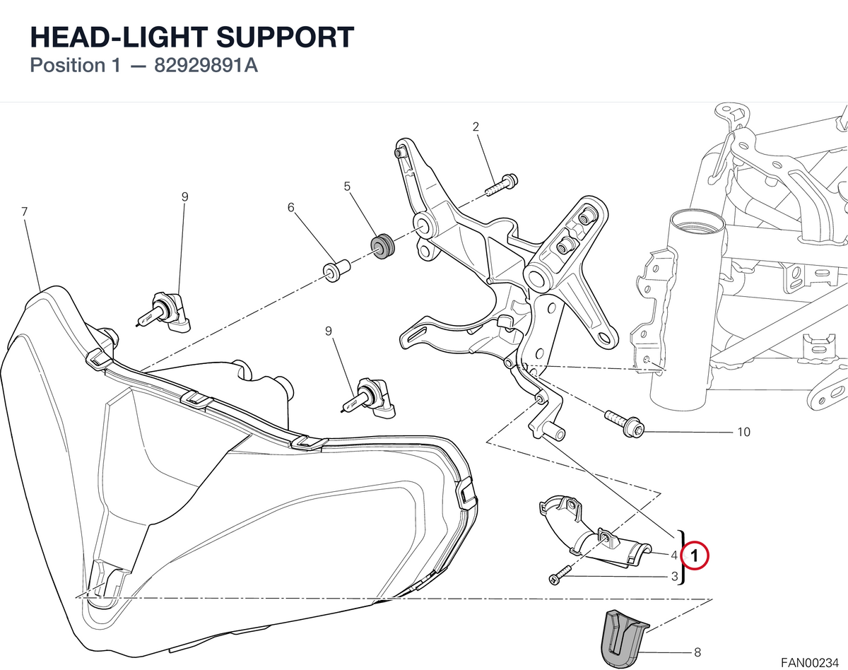 HEAD-LIGHT SUPPORT 82929891A diagram position