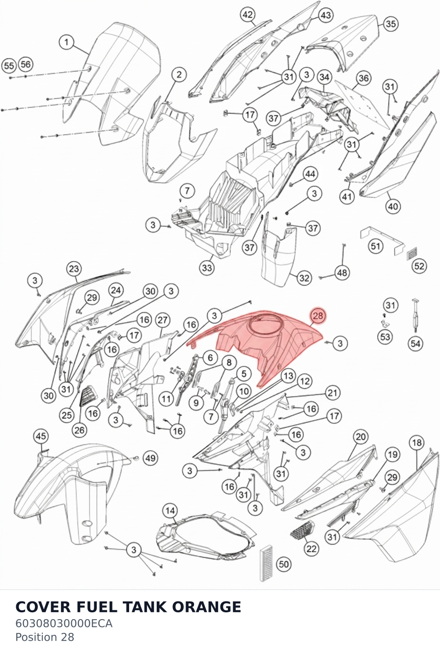 Diagram preview: COVER FUEL TANK ORANGE (60308030000ECA)