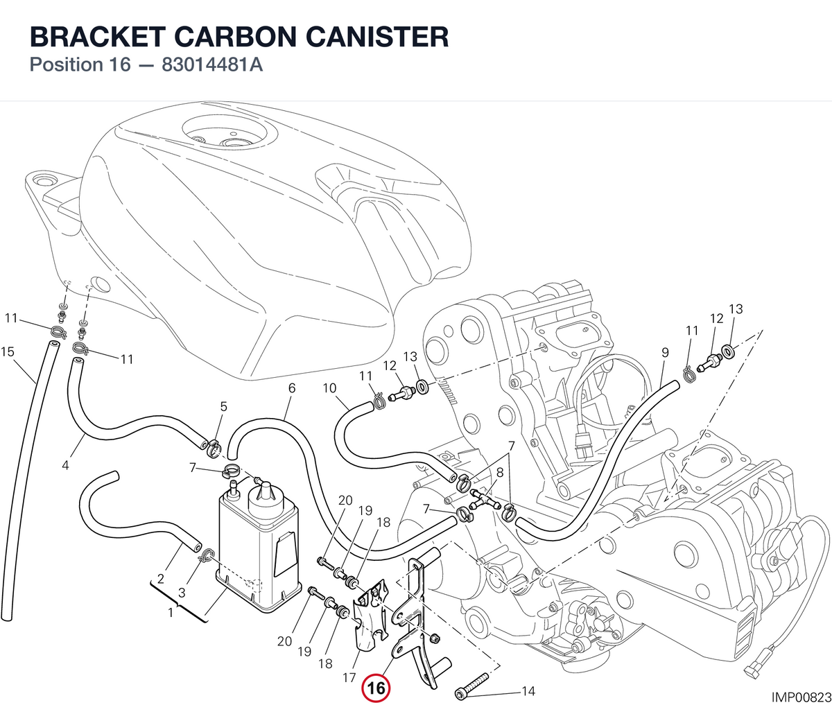 BRACKET CARBON CANISTER 83014481A diagram position