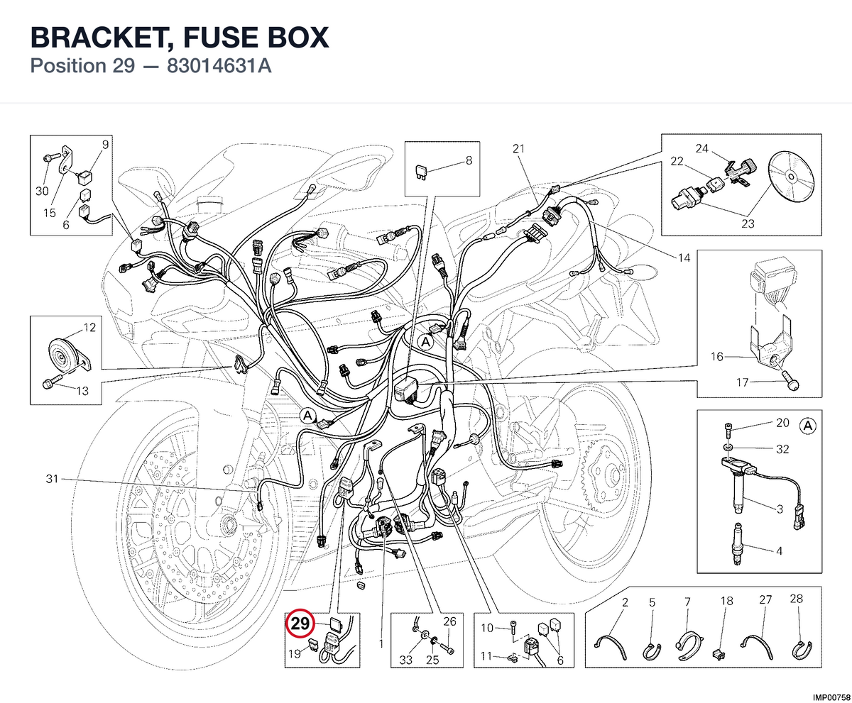 BRACKET, FUSE BOX 83014631A diagram position