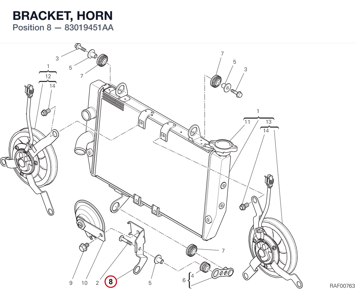 BRACKET, HORN 83019451AA diagram position