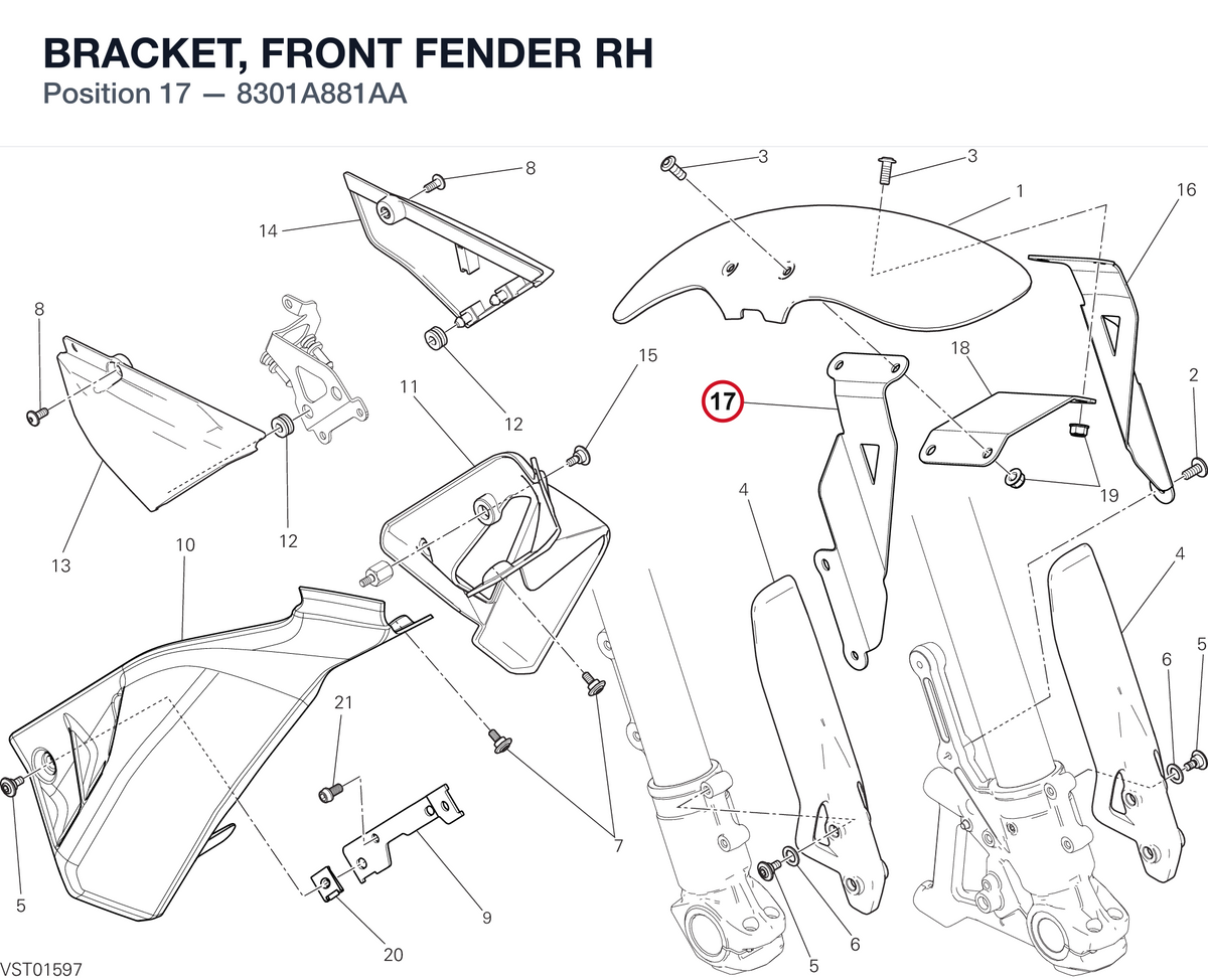 BRACKET, FRONT FENDER RH 8301A881AA diagram position