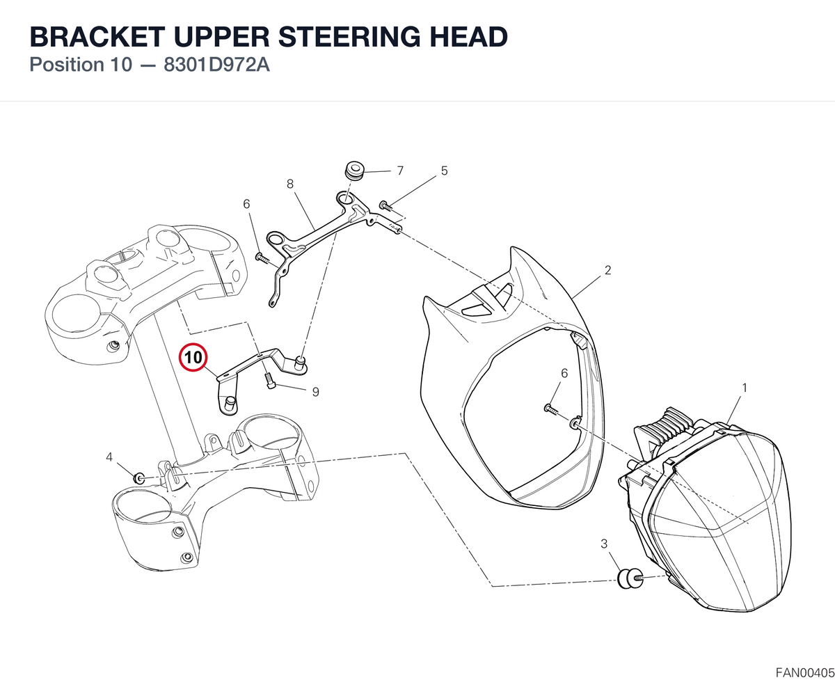 BRACKET UPPER STEERING HEAD 8301D972A diagram position