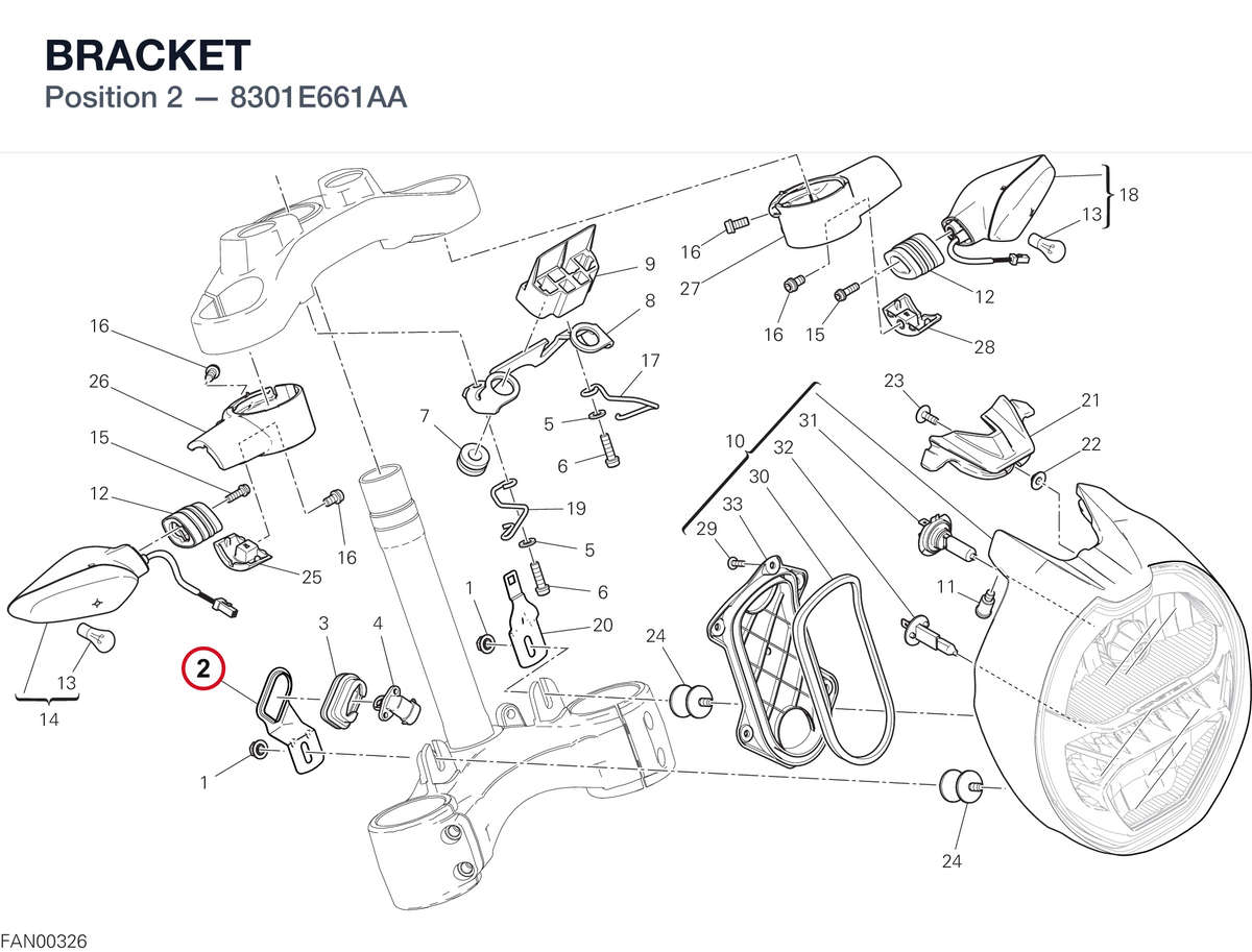 BRACKET 8301E661AA diagram position