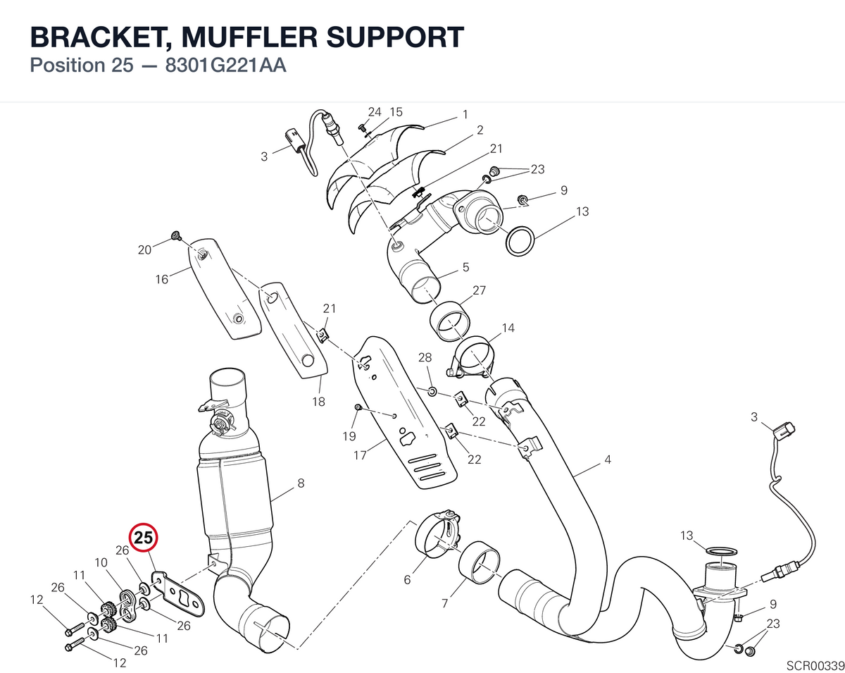 BRACKET, MUFFLER SUPPORT 8301G221AA diagram position