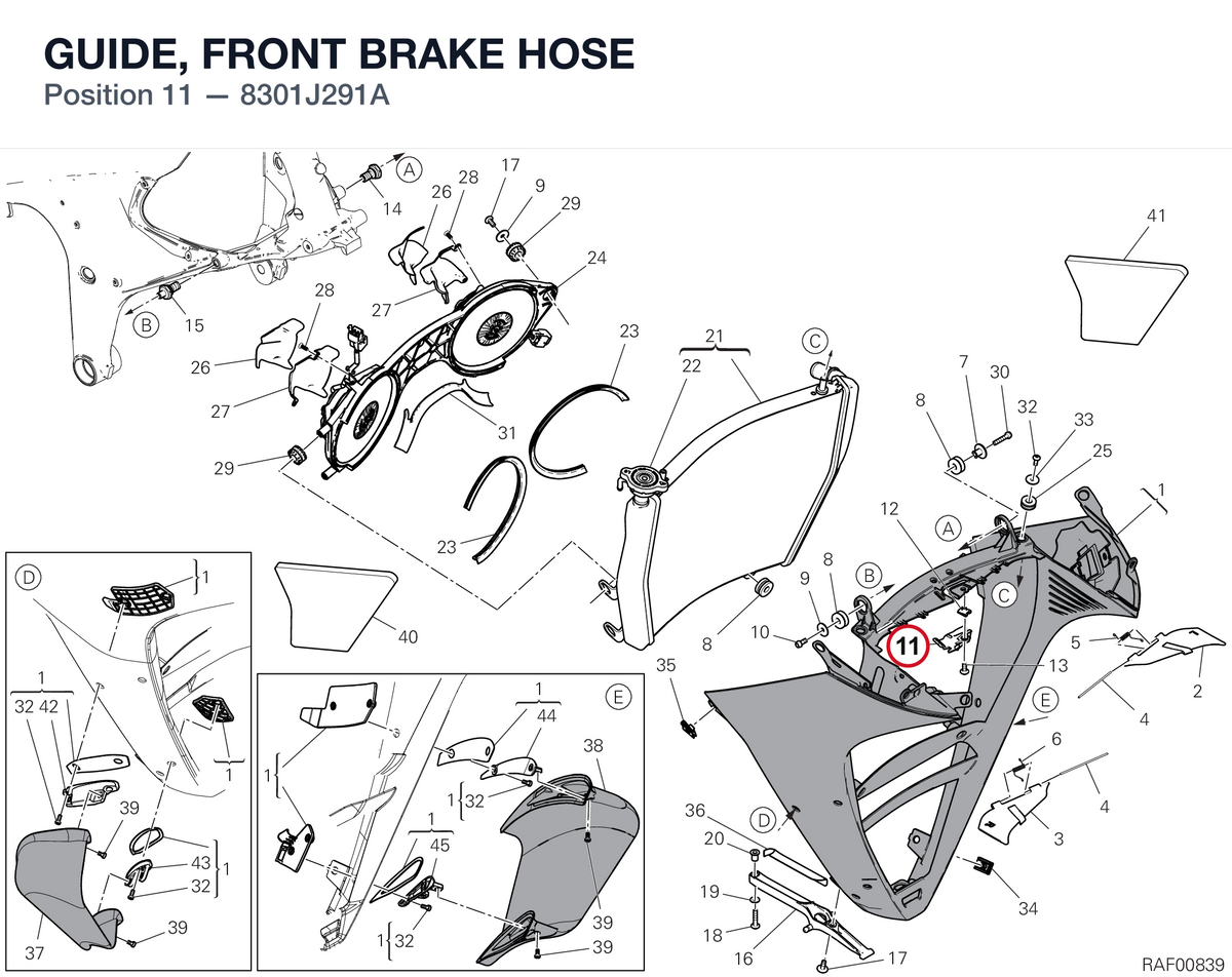 GUIDE, FRONT BRAKE HOSE 8301J291A diagram position
