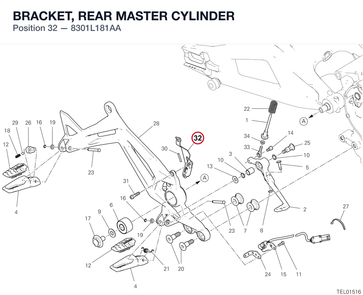 BRACKET, REAR MASTER CYLINDER 8301L181AA diagram position