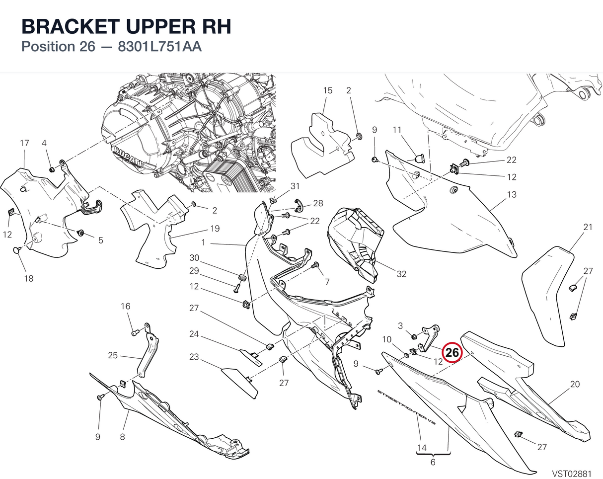 BRACKET UPPER RH 8301L751AA diagram position