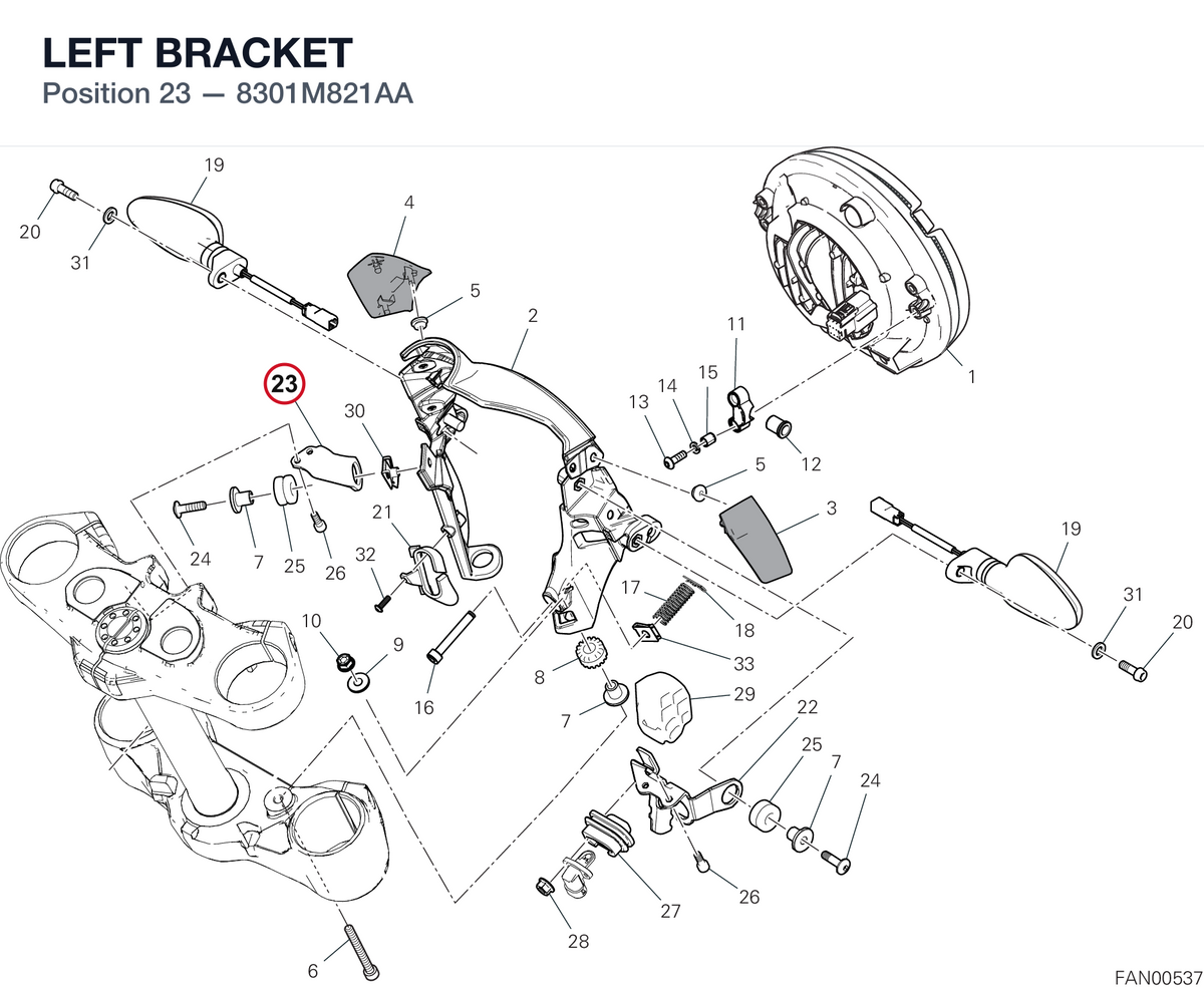LEFT BRACKET 8301M821AA diagram position