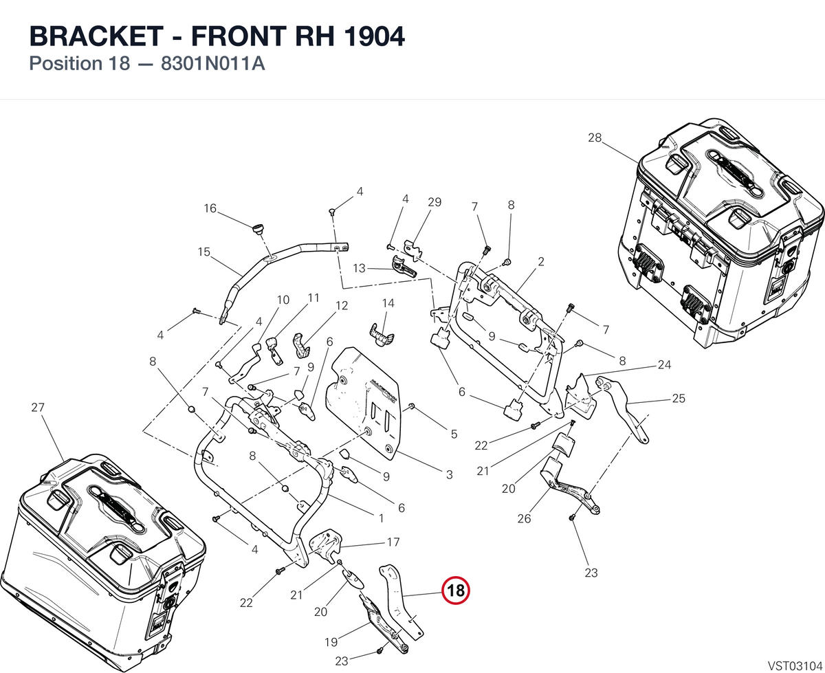 BRACKET - FRONT RH 1904 8301N011A diagram position