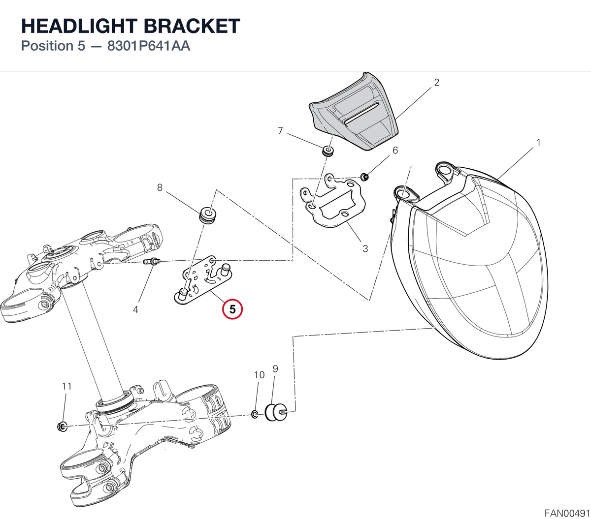 HEADLIGHT BRACKET 8301P641AA diagram position