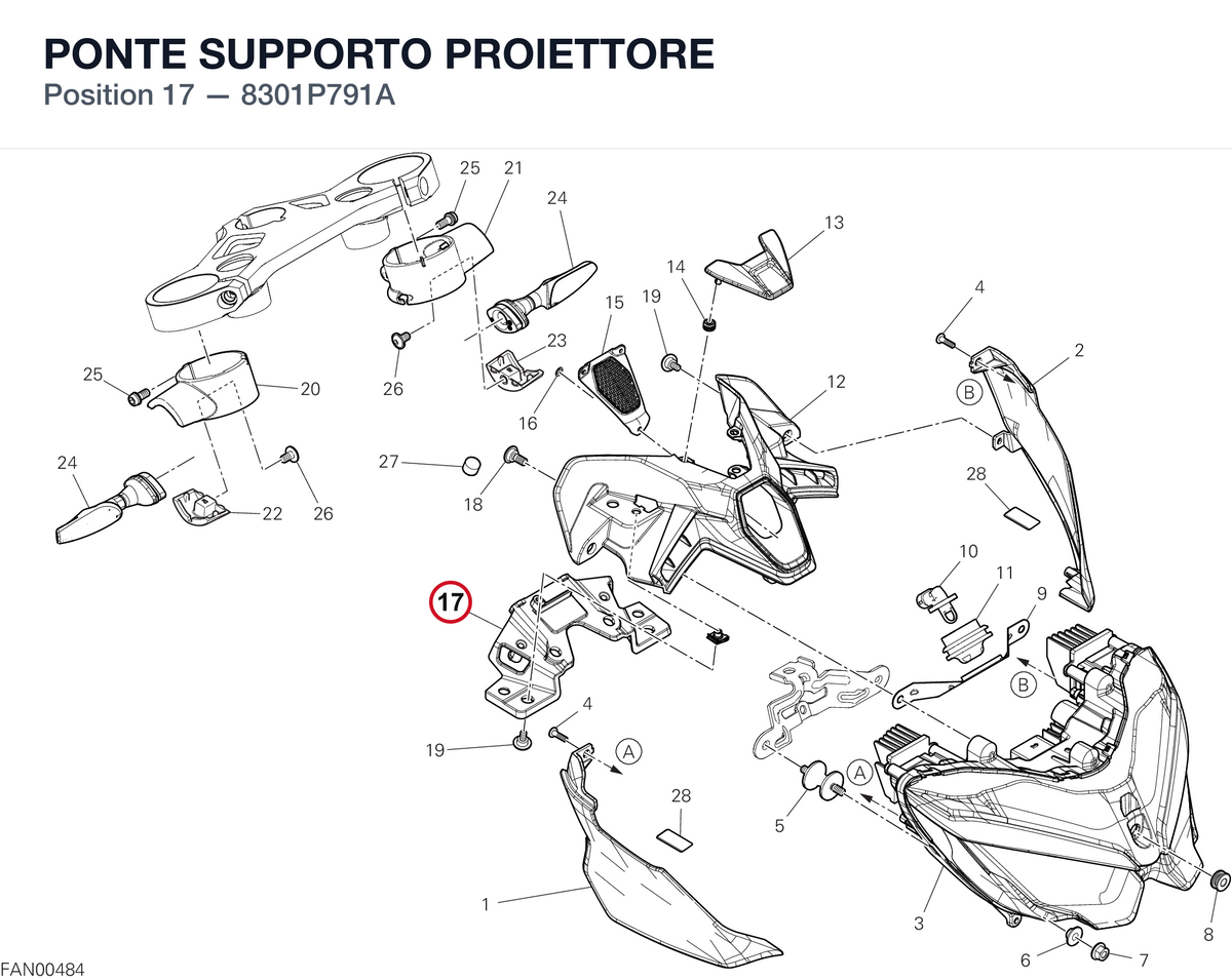 PONTE SUPPORTO PROIETTORE 8301P791A diagram position