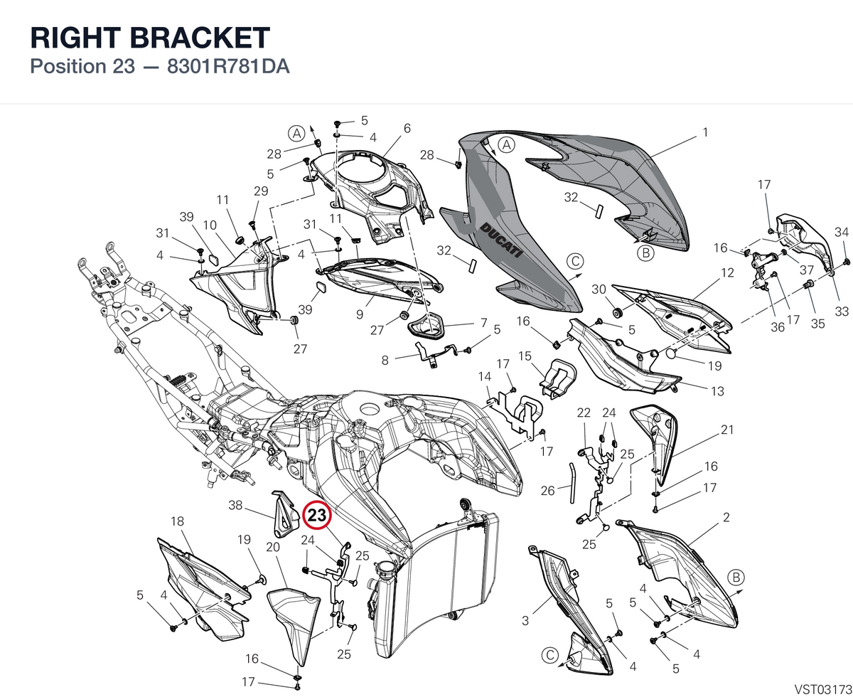 RIGHT BRACKET 8301R781DA diagram position