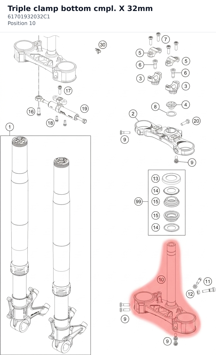 Diagram preview: Triple clamp bottom cmpl. X 32mm (61701932032C1)
