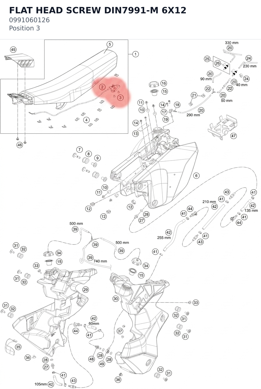 Diagram preview: FLAT HEAD SCREW DIN7991-M 6X12 (0991060126)