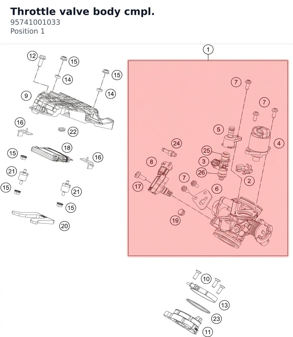 Diagram preview: Throttle valve body cmpl. (95741001033)