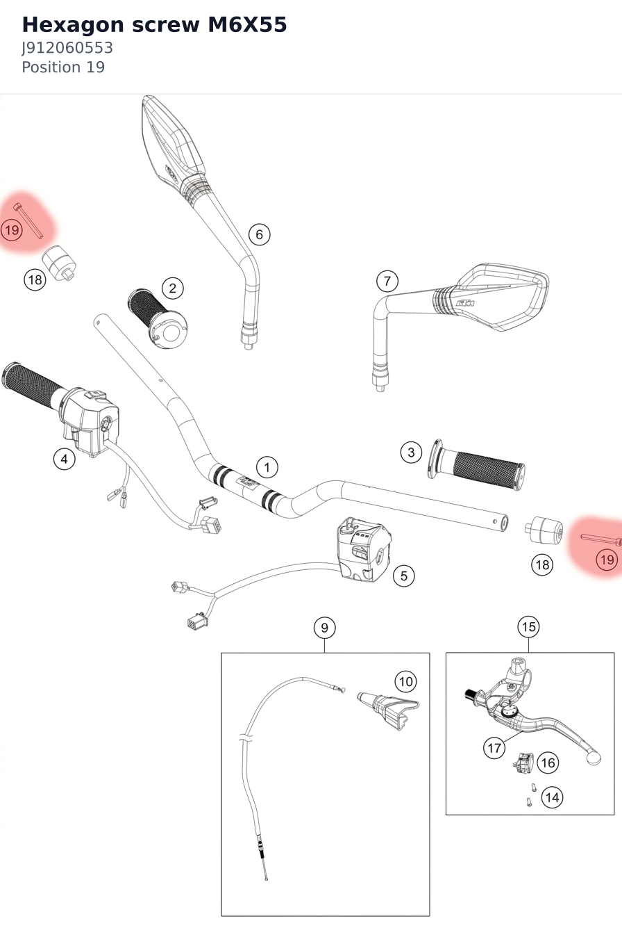 Diagram preview: Hexagon screw M6X55 (J912060553)