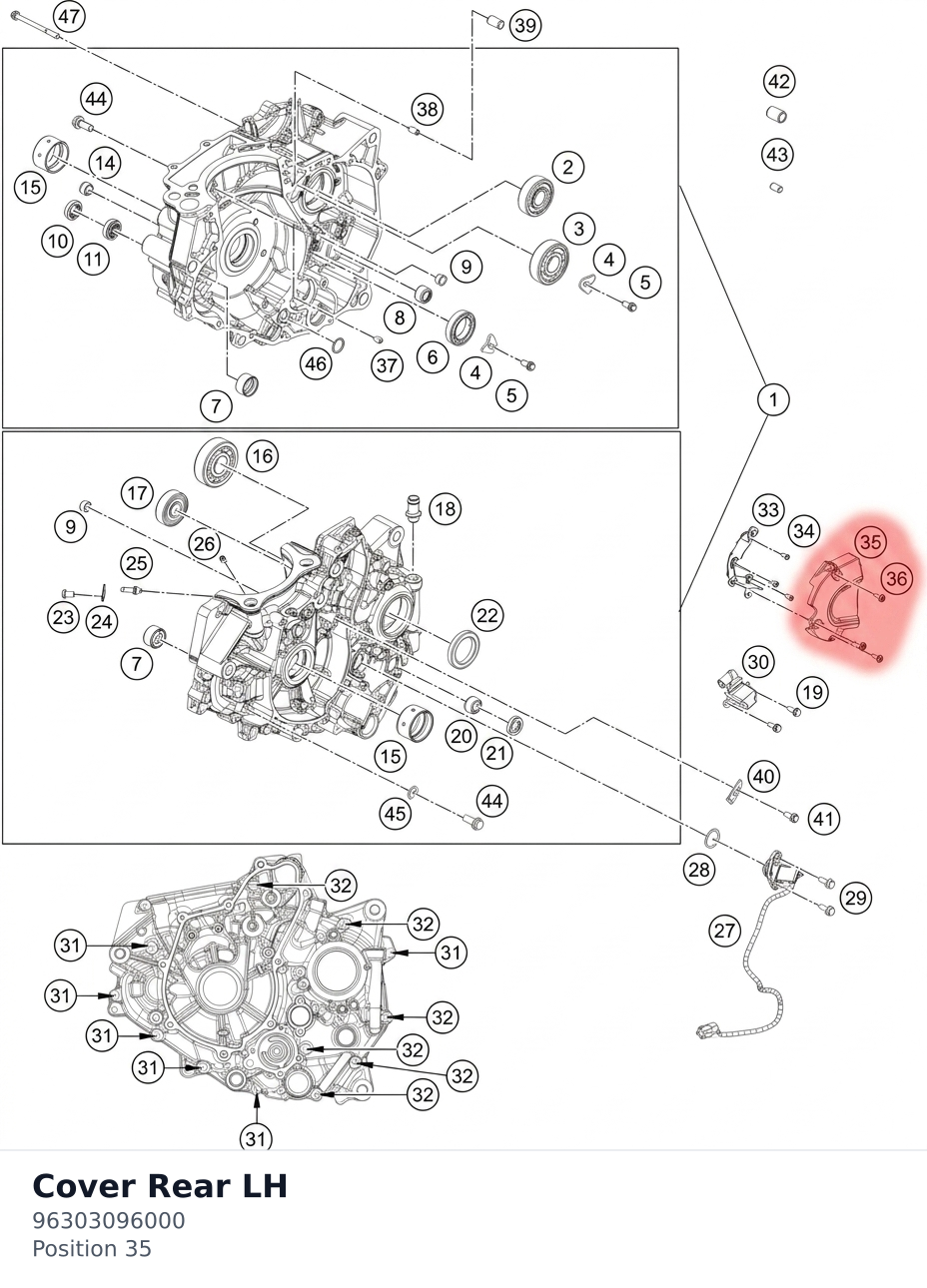 Diagram preview: Cover Rear LH (96303096000)