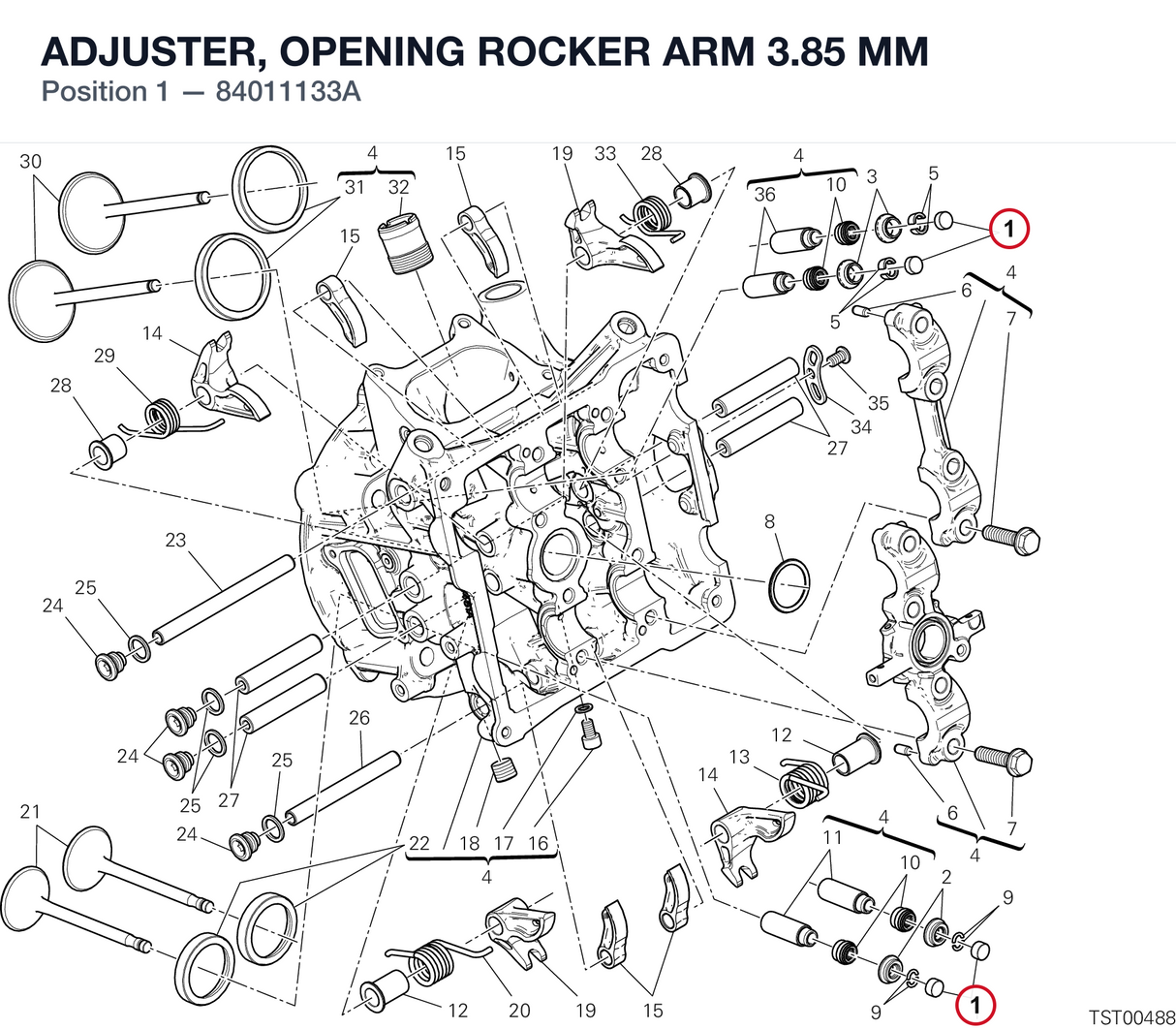 ADJUSTER, OPENING ROCKER ARM 3.85 MM 84011133A diagram position