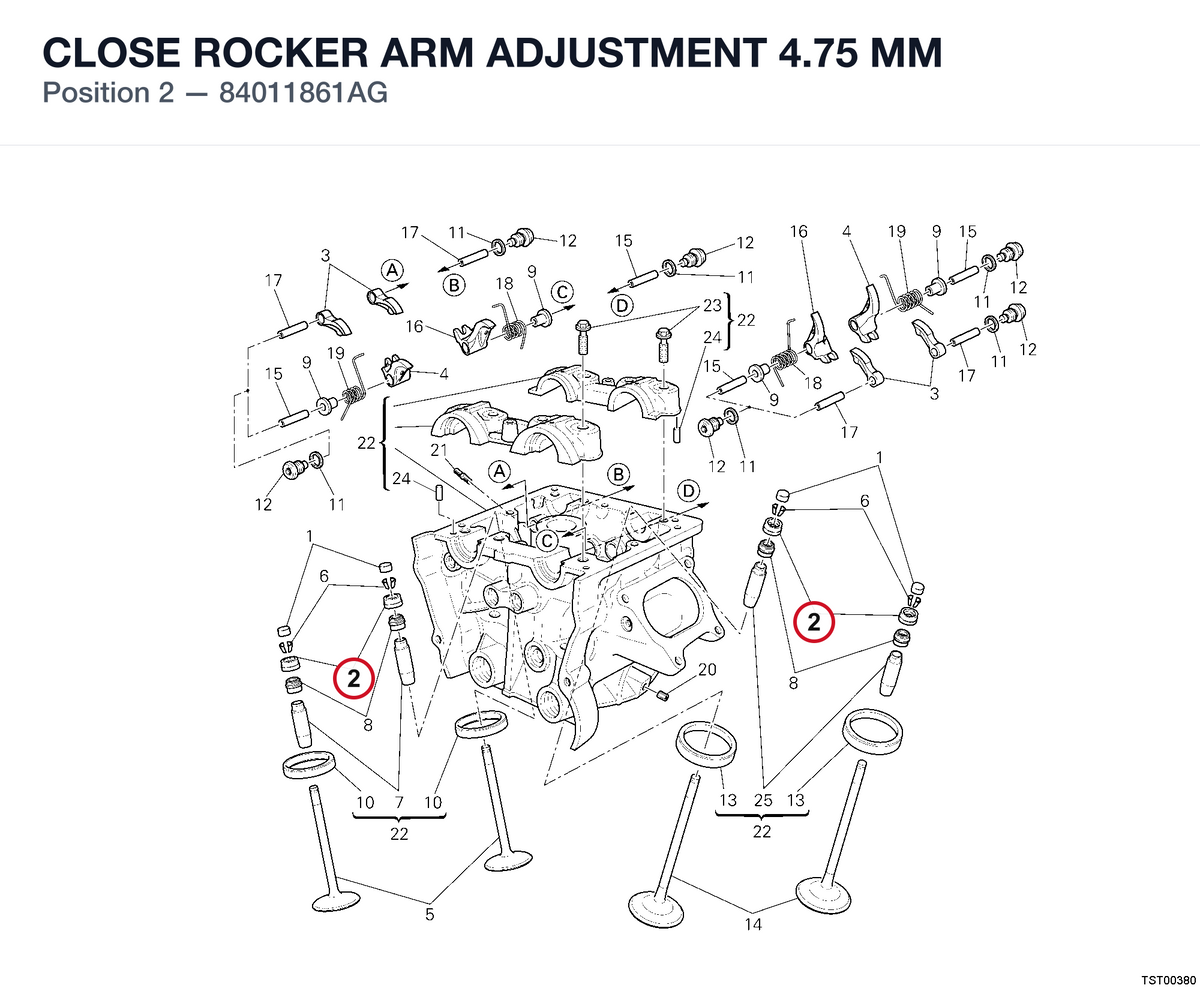 CLOSE ROCKER ARM ADJUSTMENT 4.75 MM 84011861AG diagram position
