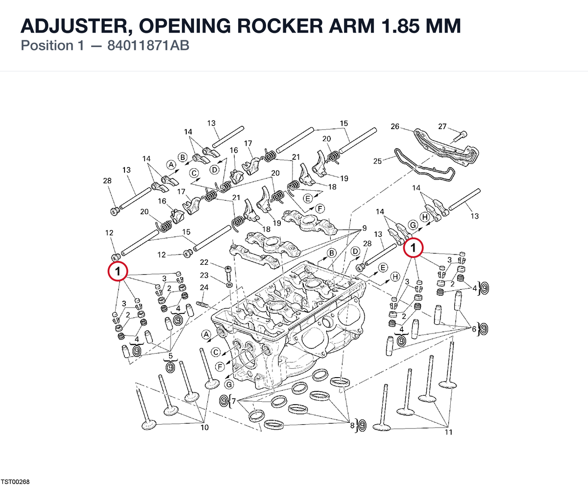 ADJUSTER, OPENING ROCKER ARM 1.85 MM 84011871AB diagram position
