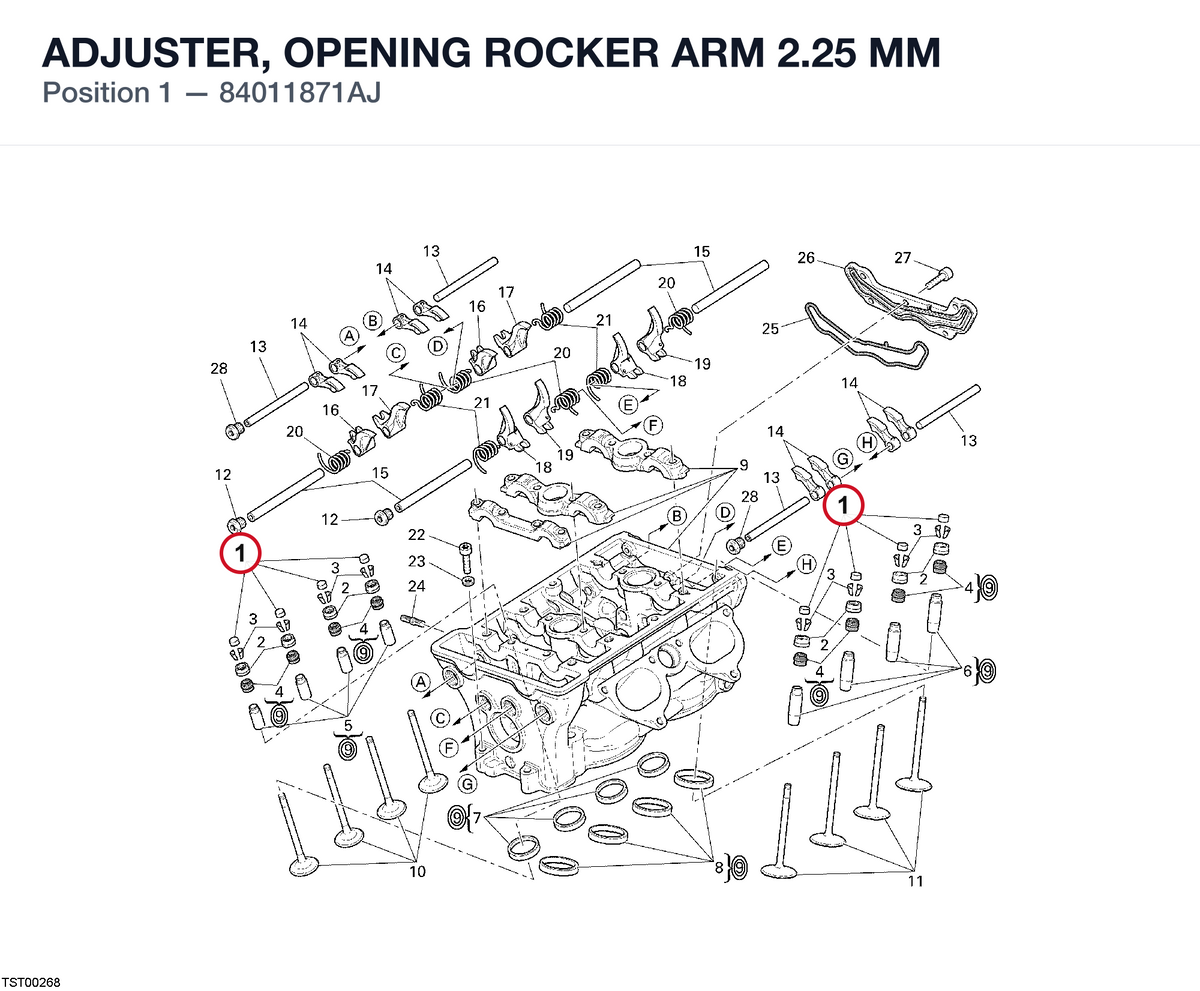 ADJUSTER, OPENING ROCKER ARM 2.25 MM 84011871AJ diagram position