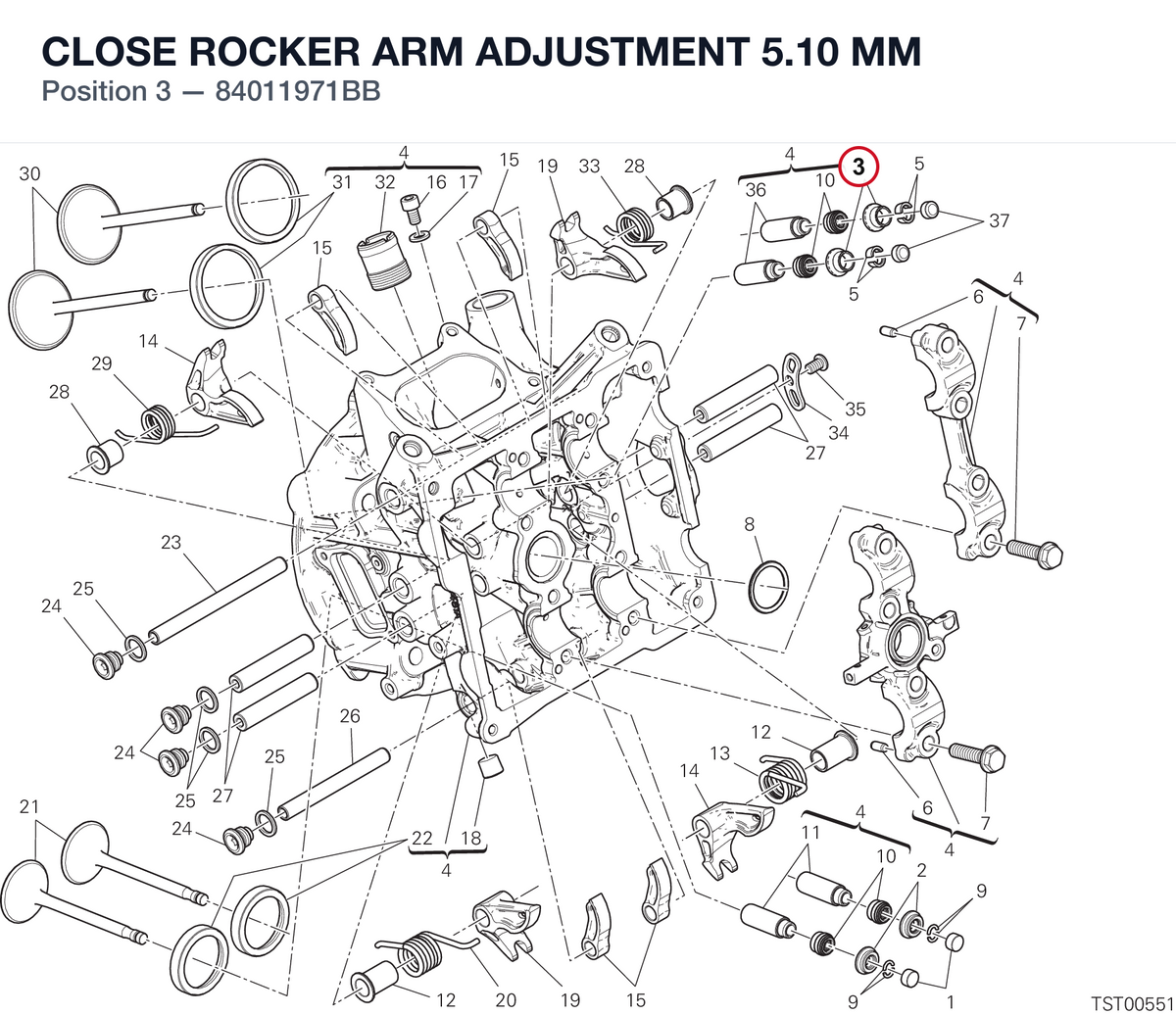 CLOSE ROCKER ARM ADJUSTMENT 5.10 MM 84011971BB diagram position