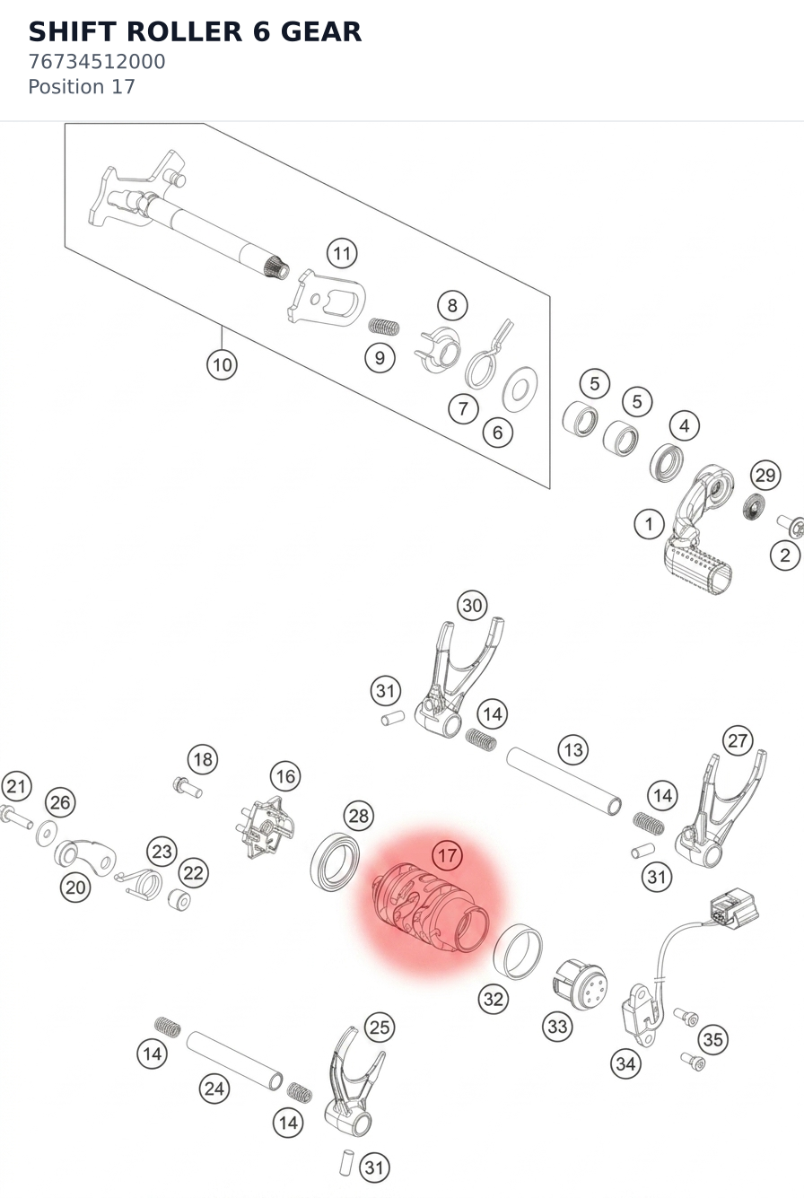 Diagram preview: SHIFT ROLLER 6 GEAR (76734512000)