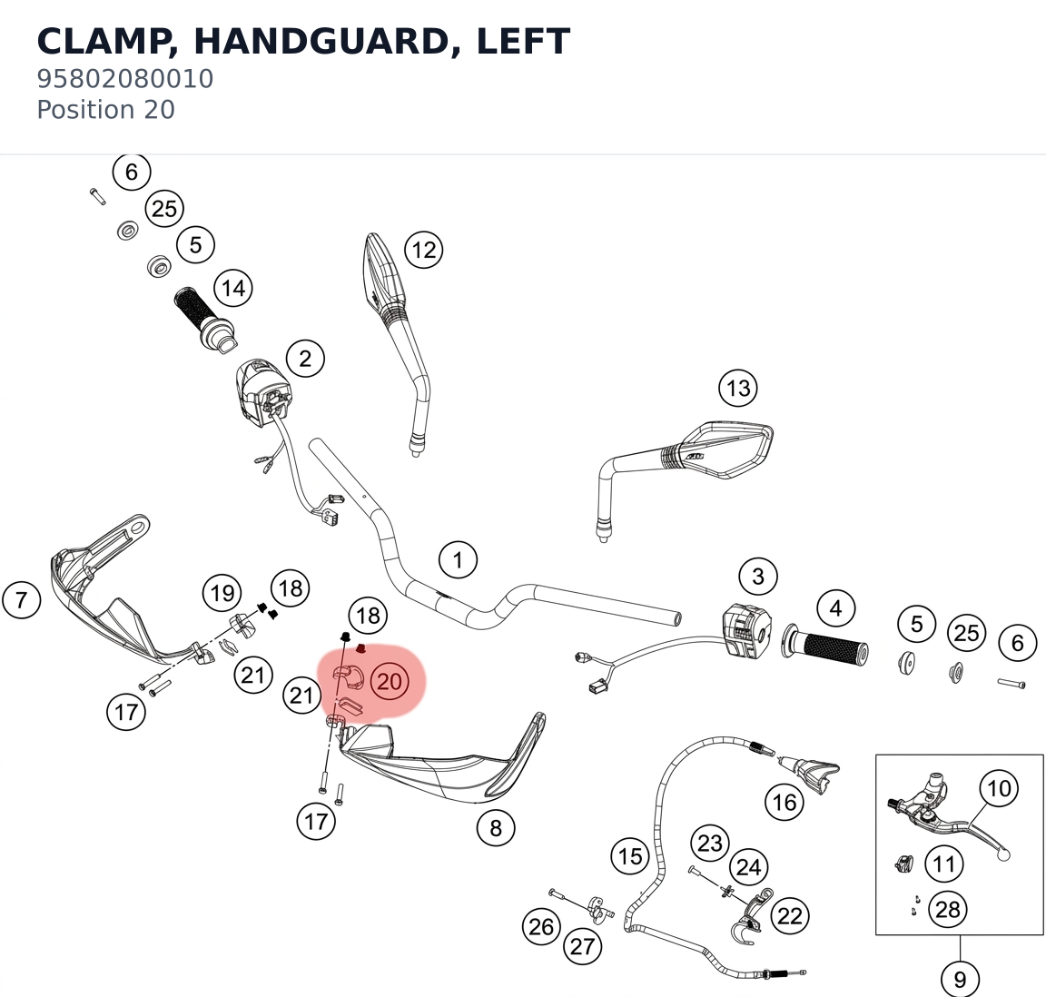 Diagram preview: CLAMP, HANDGUARD, LEFT (95802080010)
