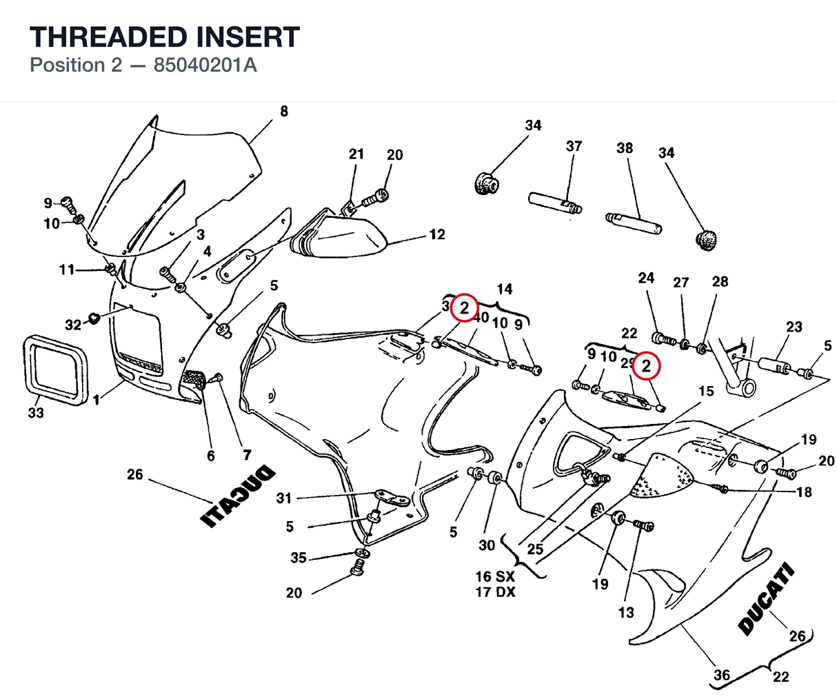 THREADED INSERT 85040201A diagram position
