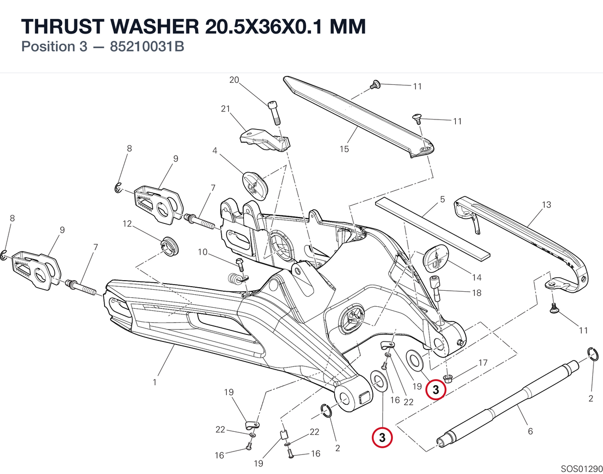 THRUST WASHER 20.5X36X0.1 MM 85210031B diagram position